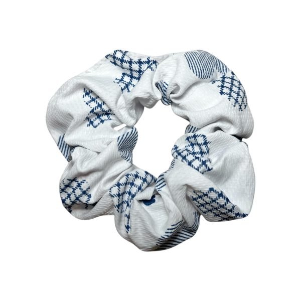 White-Blue Grid Pattern Scrunchie
