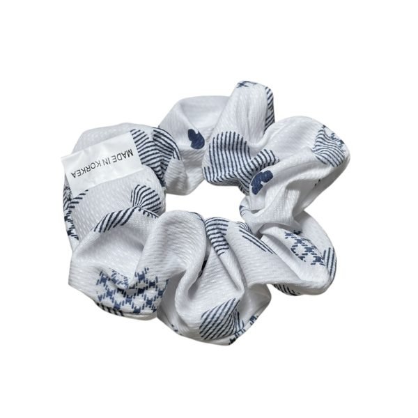 White-Blue Grid Pattern Scrunchie