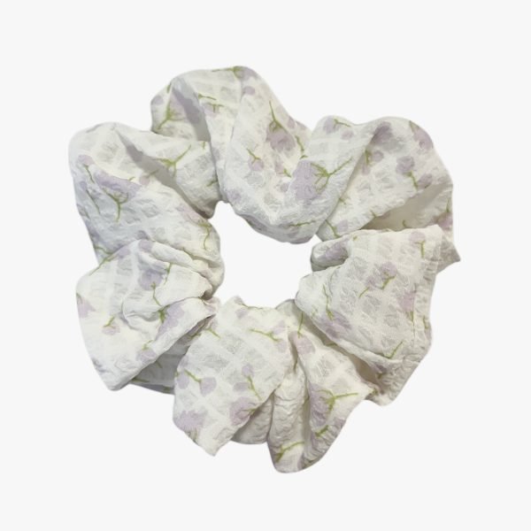 Natural Purple Floral Gauze Scrunchie
