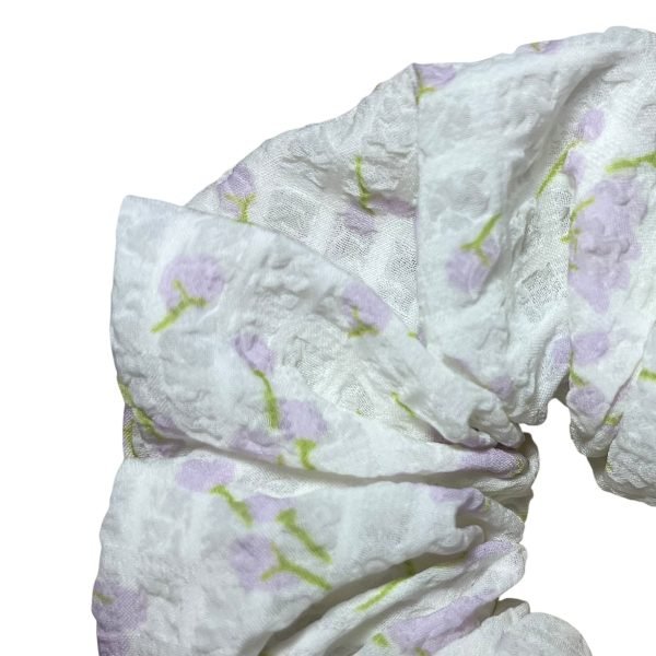 Natural Purple Floral Gauze Scrunchie