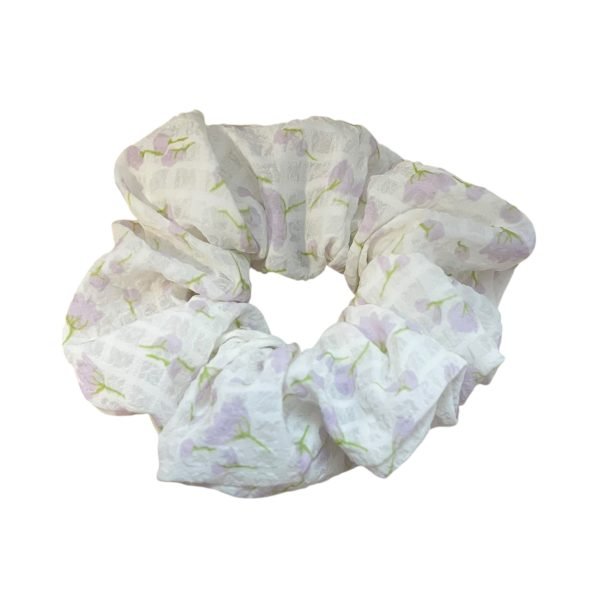 Natural Purple Floral Gauze Scrunchie