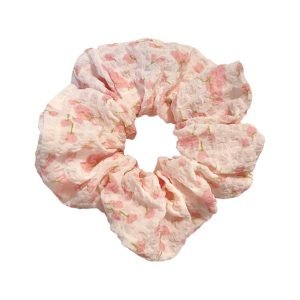 SC013-01 Natural Pink Floral Gauze Scrunchie