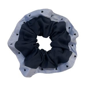 SC014-01 Navy Striped Heart Scrunchie