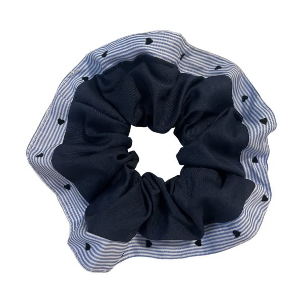 Navy Striped Heart Scrunchie