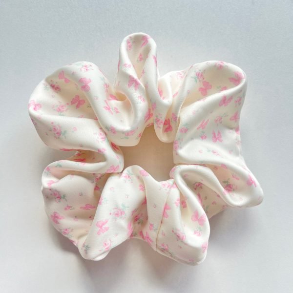 Sweet Pink Bow Floral Satin Scrunchie