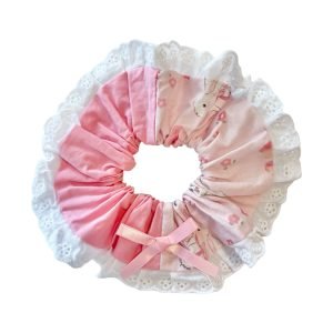SC019-01 Pink Lace Bunny Floral Scrunchie