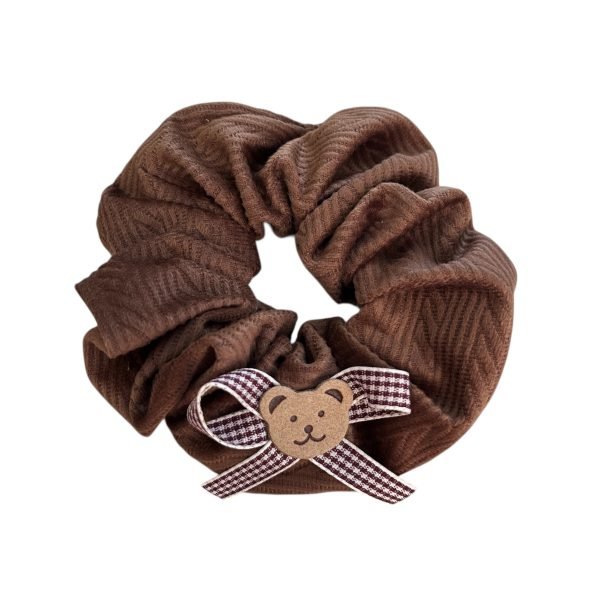 Brown Bear Plaid Bow Velvet Scrunchie