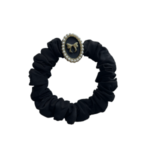 SC021-01 Black Vintage Bow Scrunchie