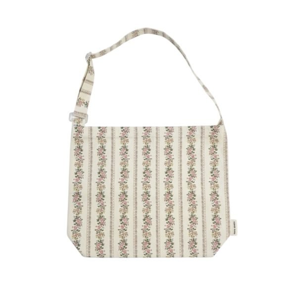 Beige Floral-striped Tote Bag