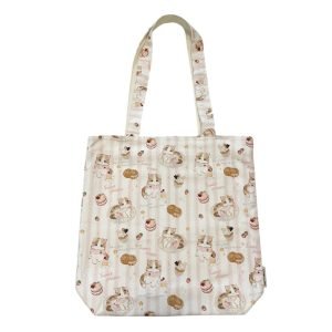 TB004-01 White Tote Bag with Cake & Cat Pattern