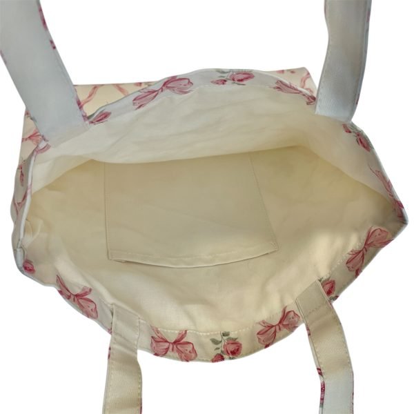 Rose Tote Bag with Pink Bow Pattern